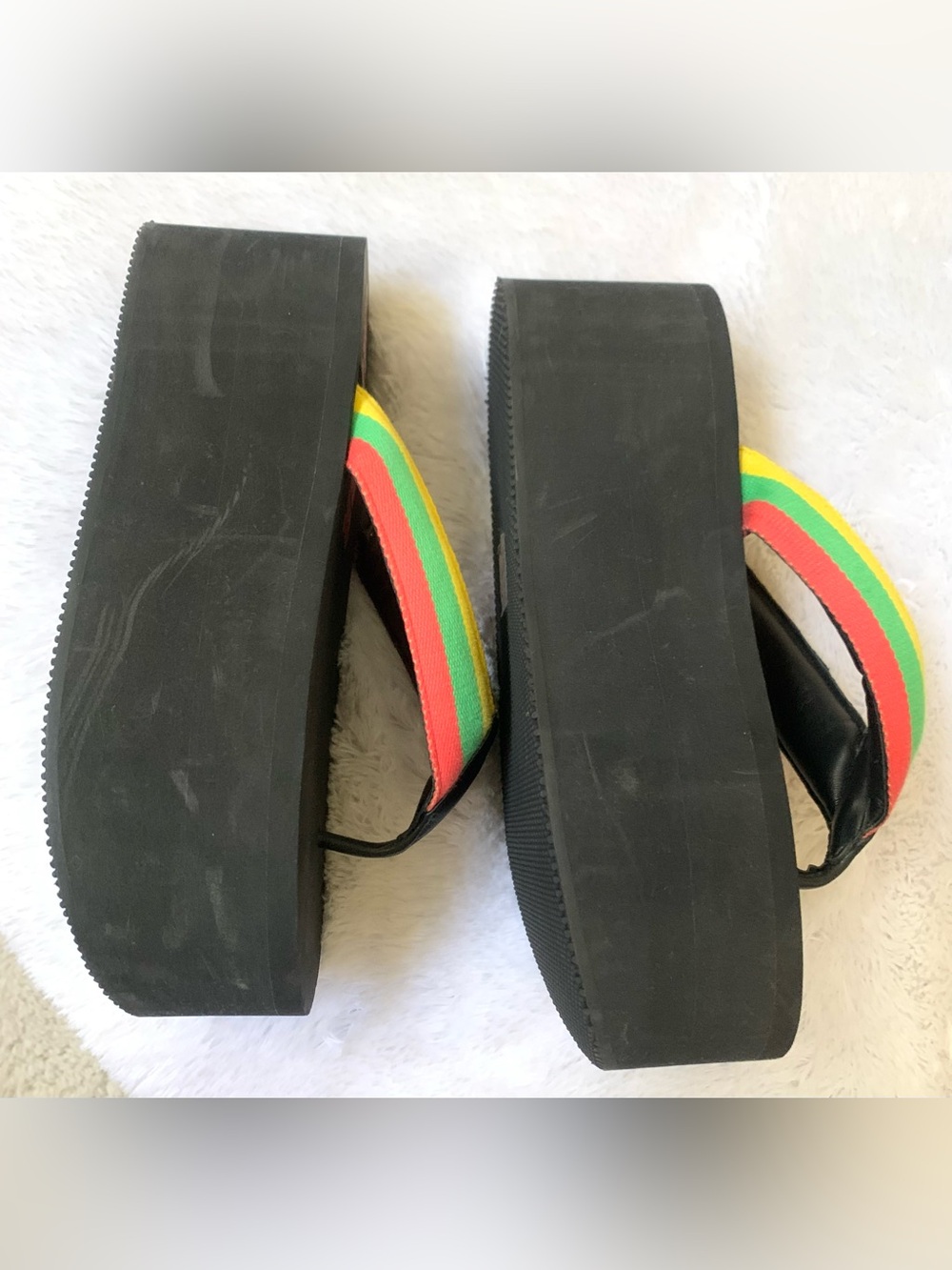 Simon Miller Black Platform Flip Flops with Yellow, Green, Red Straps - Picture 4 of 11